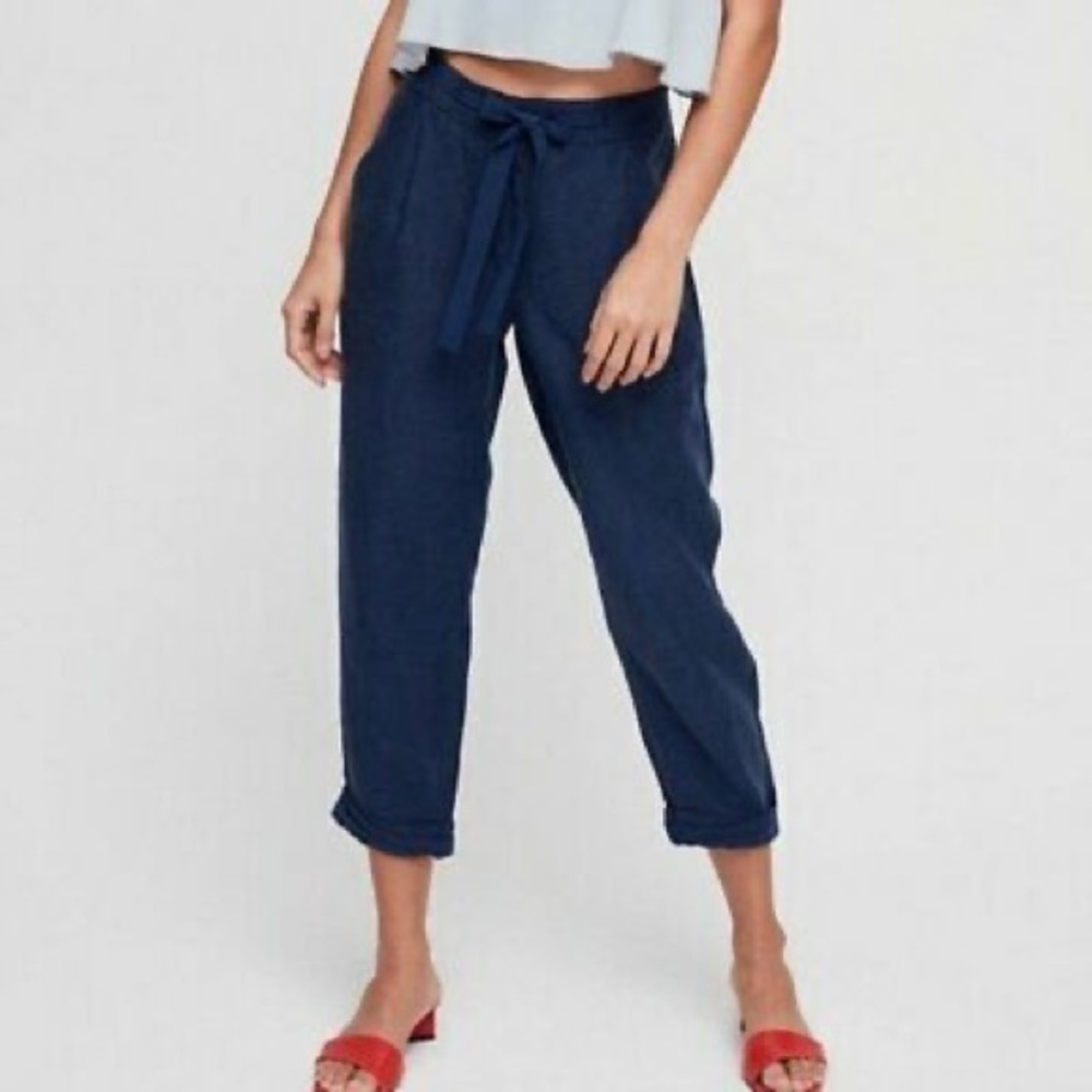 Aritzia Wilfred Navy Blue Allant Linen Pants